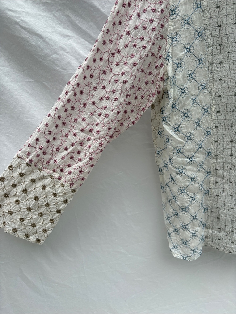 J. Jill White Button-Down Shirt with Pink, Brown, and Blue Embroidered Panels - Picture 7 of 12